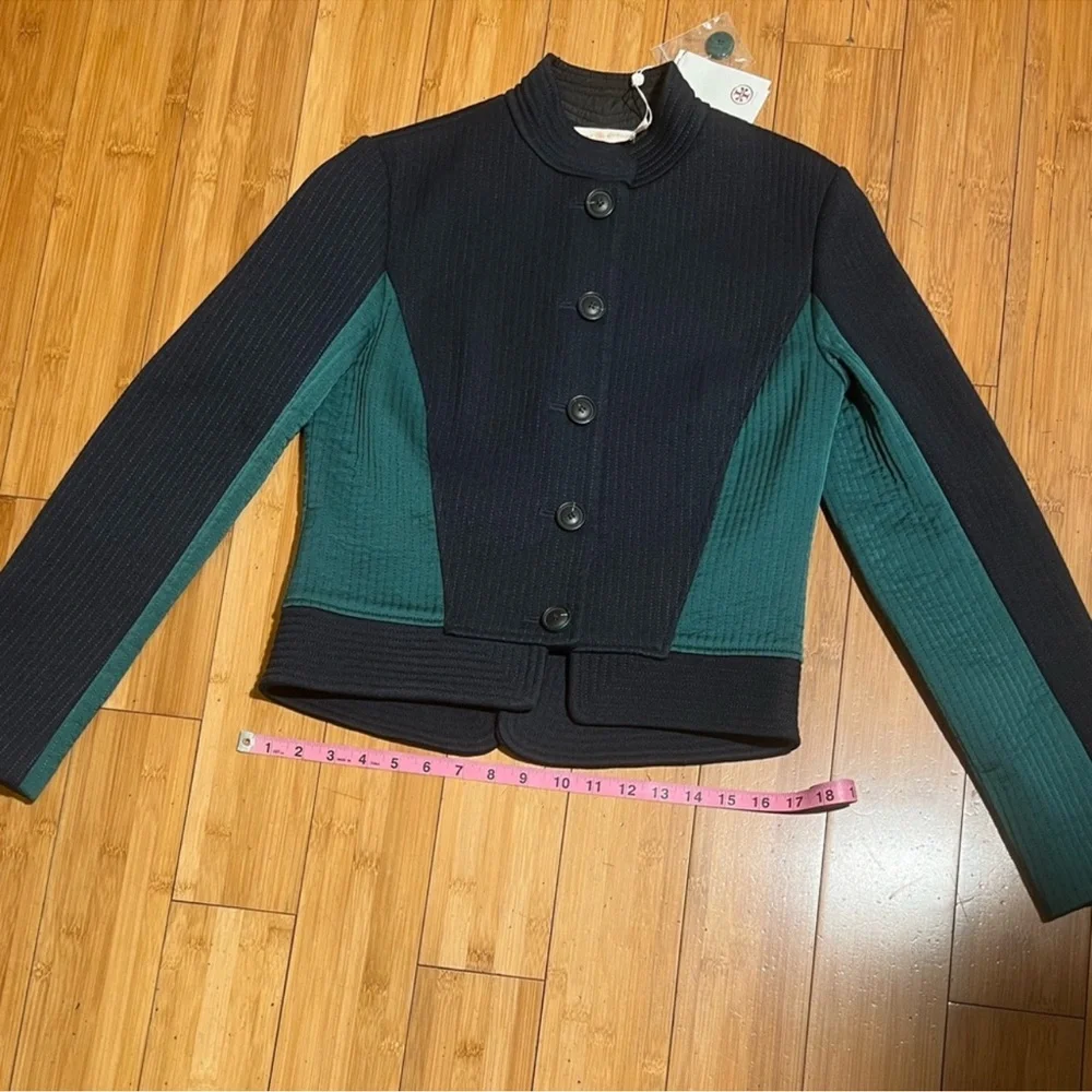 NWT Tory Burch Canter Riding Jacket Navy Blue & Green Size 2 - Picture 12 of 16